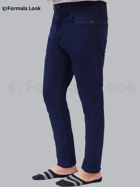 Blue Solid Color Ultra Stretch Stuff Jeans Pant