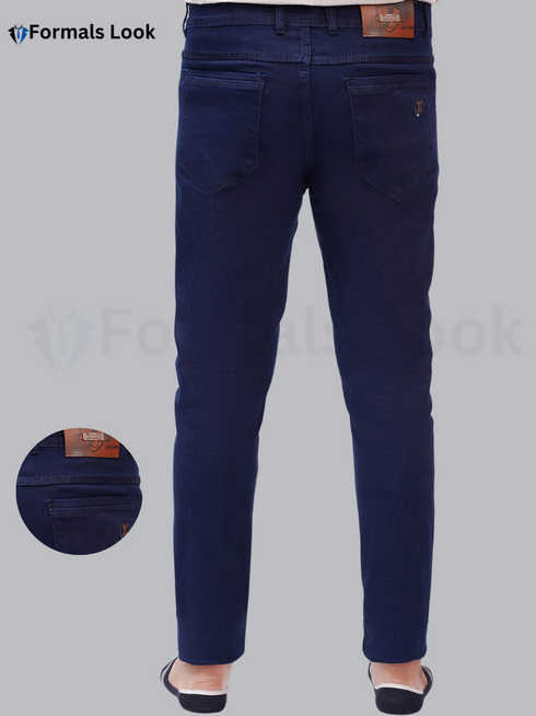 Blue Solid Color Ultra Stretch Stuff Jeans Pant