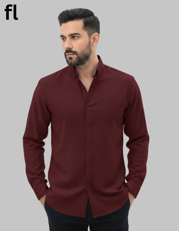 Maroon Chambray Casual Shirt