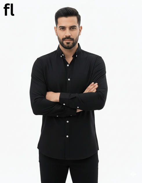 Black Chambray Casual Shirts