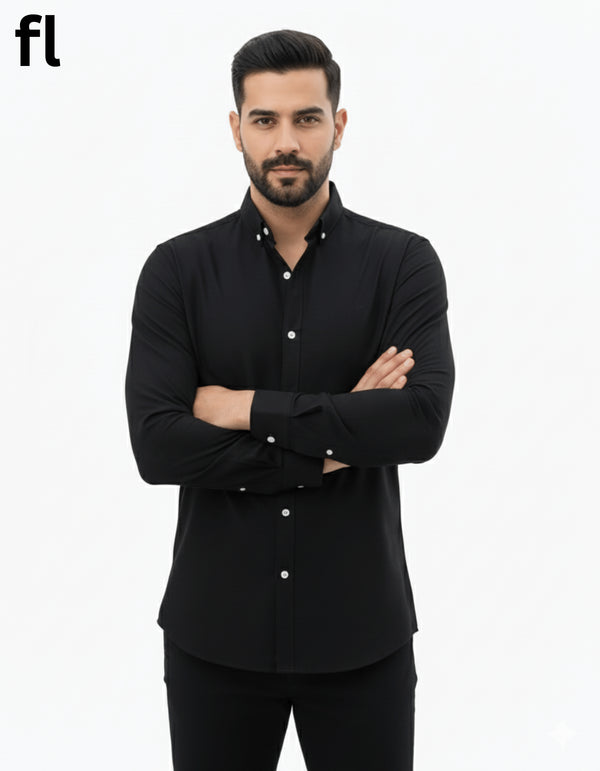 Black Chambray Casual Shirts