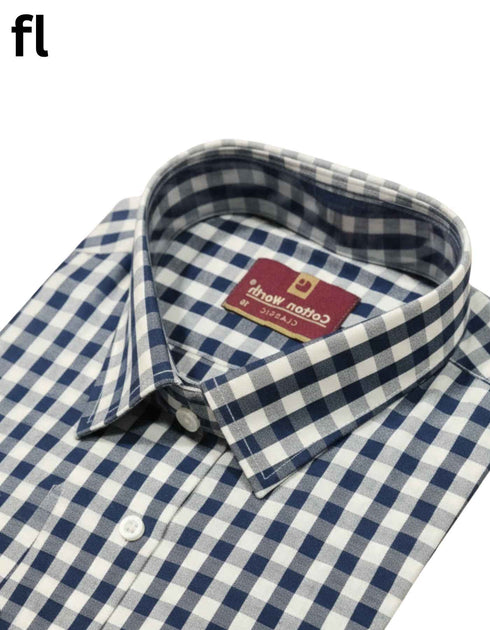 Blue and White FormalCheck Shirt Premium
