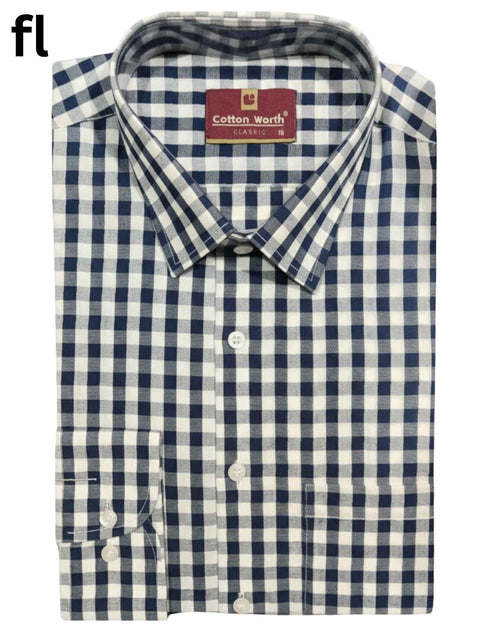 Blue and White FormalCheck Shirt Premium