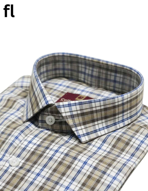 Brown and White Formal Check Shirt Premium