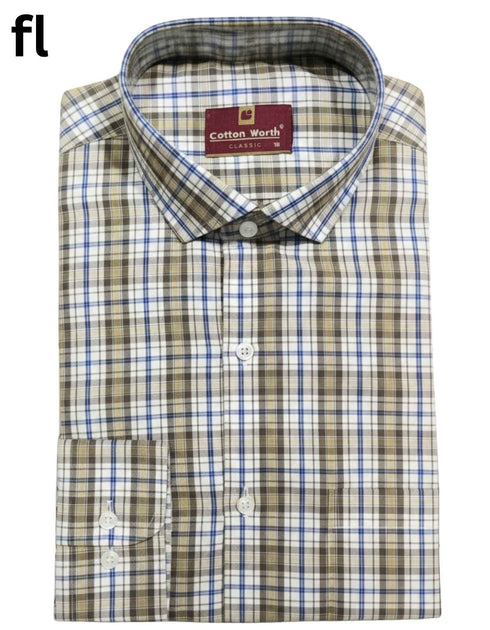Brown and White Formal Check Shirt Premium