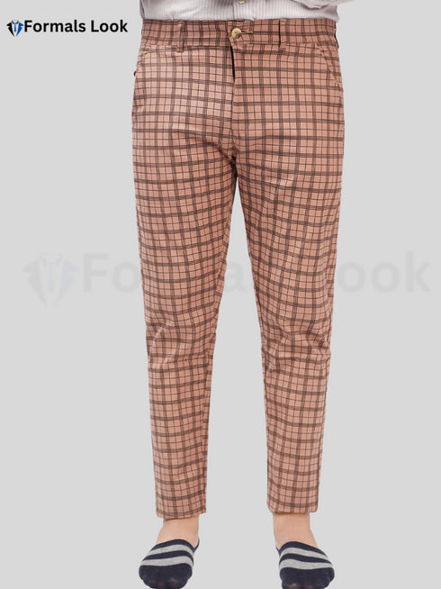 Brown Cotton Check Pant