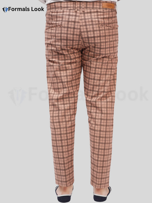 Brown Cotton Check Pant