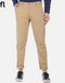 A pair of beige khaki cotton pants with a smart fit, displayed against a white background.
