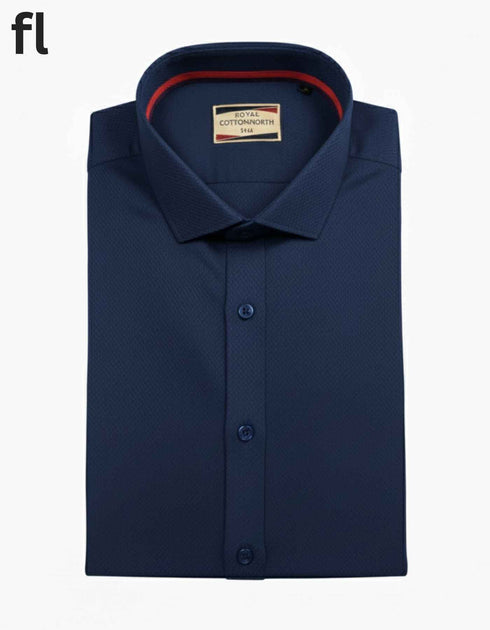 Navy Blue Formal Self Texture Shirt For Men's