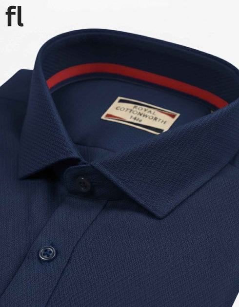 Navy Blue Formal Self Texture Shirt For Men's