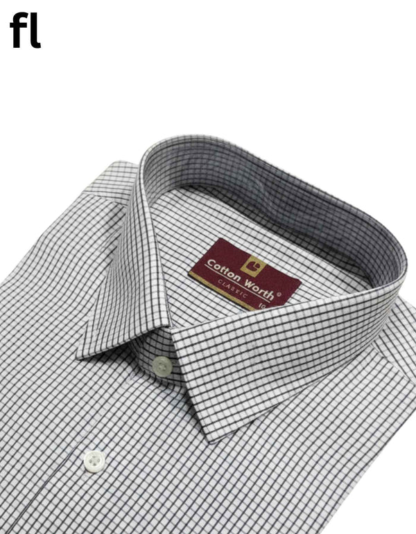 White and Blue Check Formal Shirt Premium